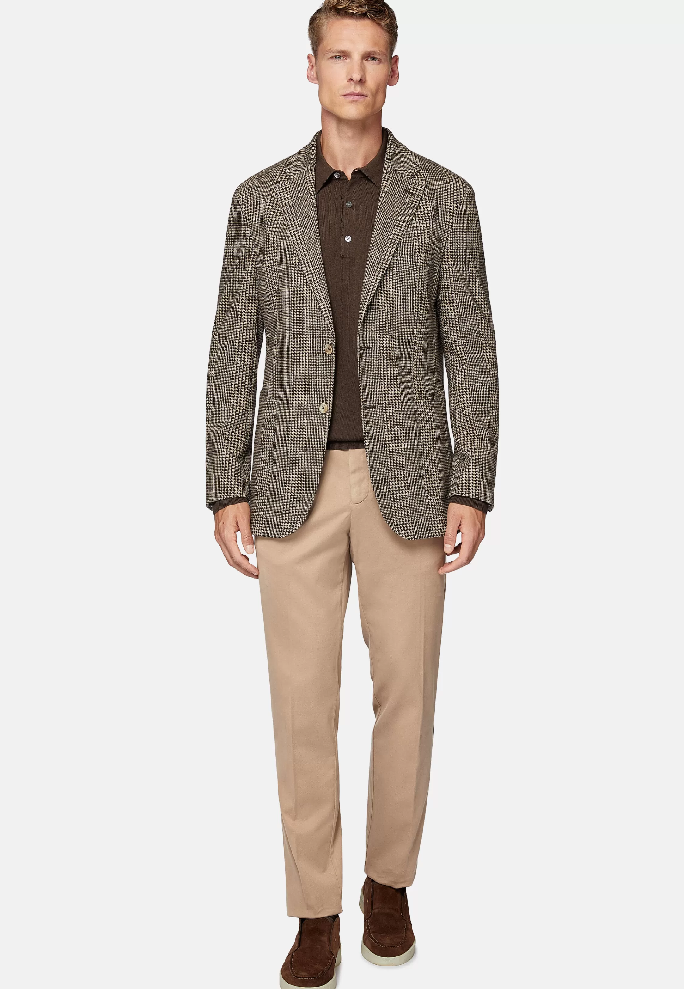 Boggi Milano Beige Prince Of Wales Check Cotton Blend Jacket