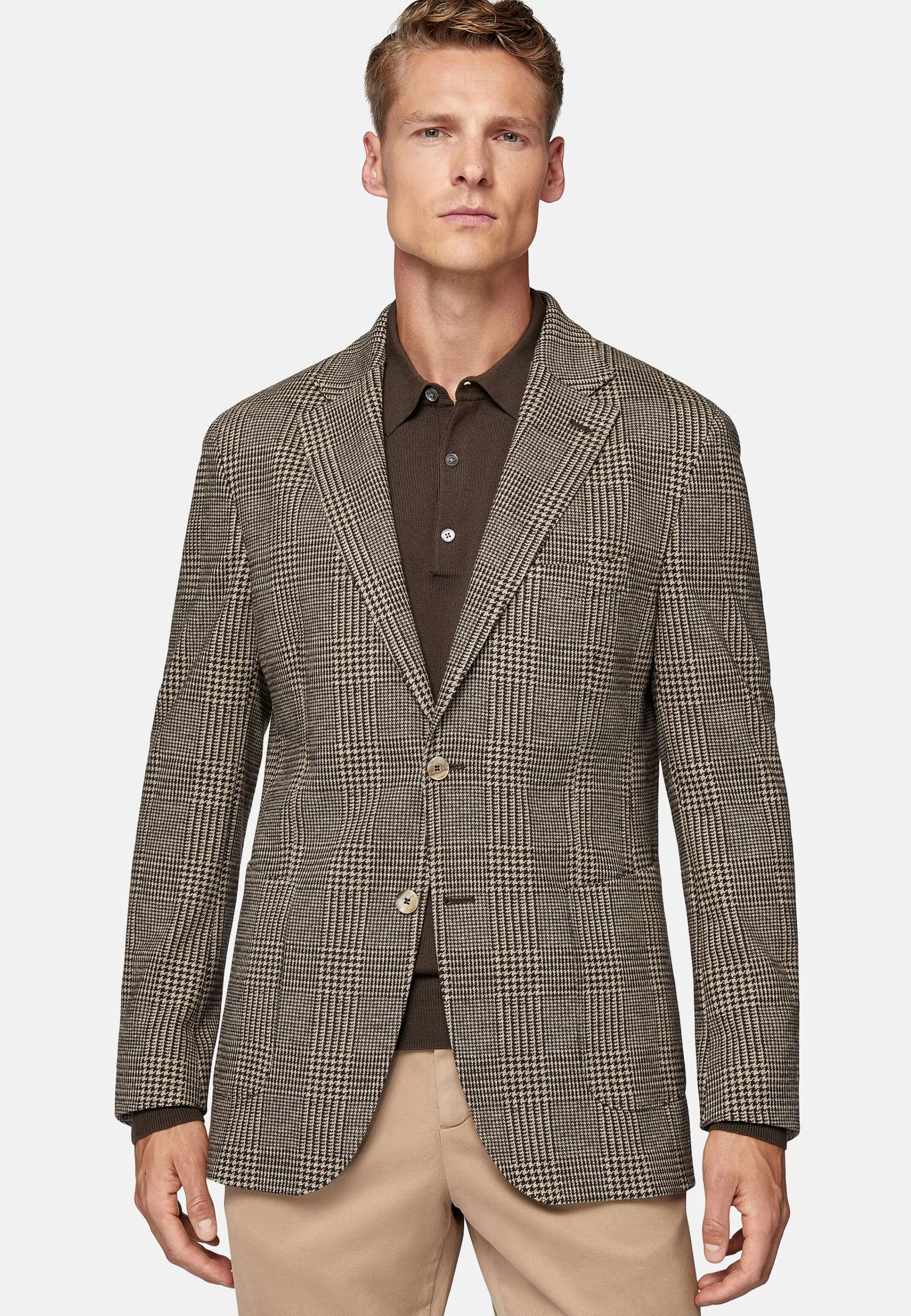 Boggi Milano Beige Prince Of Wales Check Cotton Blend Jacket