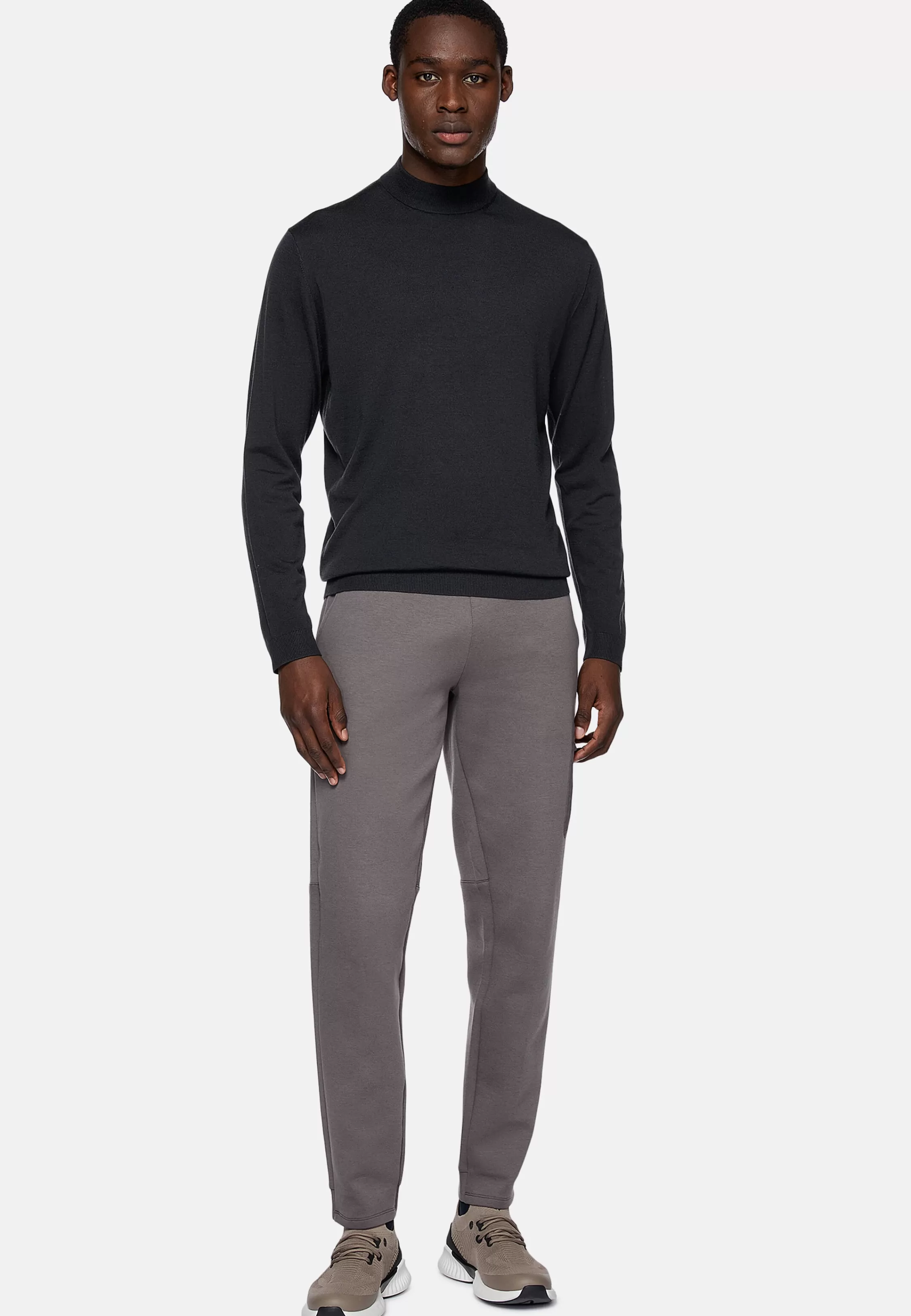 Boggi Milano Charcoal Mock Polo Neck Jumper In Superfine Merino Wool