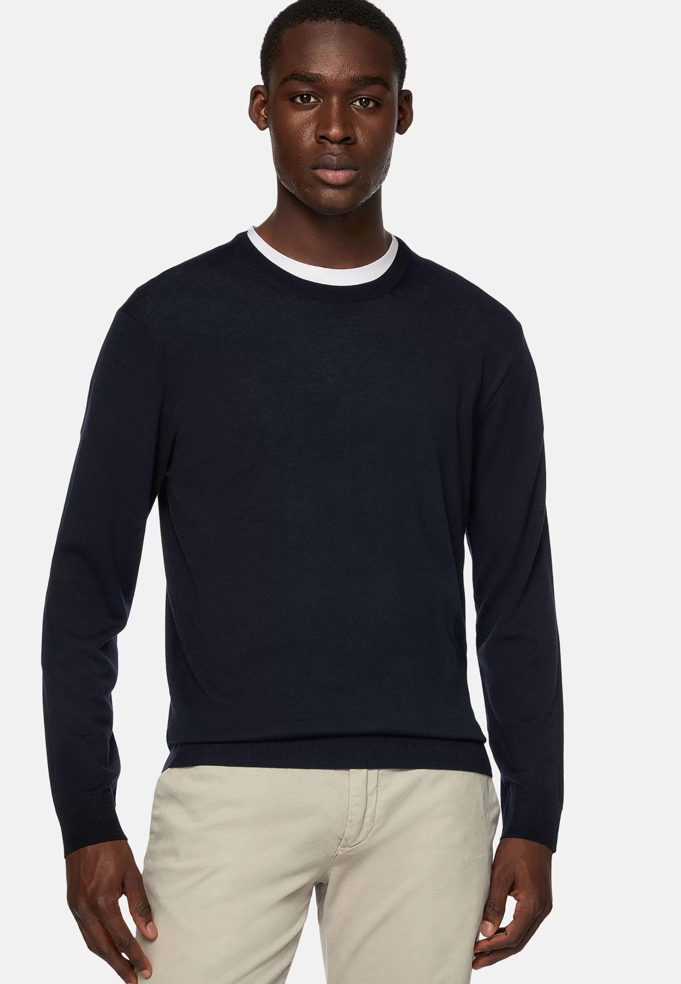 Boggi Milano Crew Neck Jumper In Superfine Merino Wool