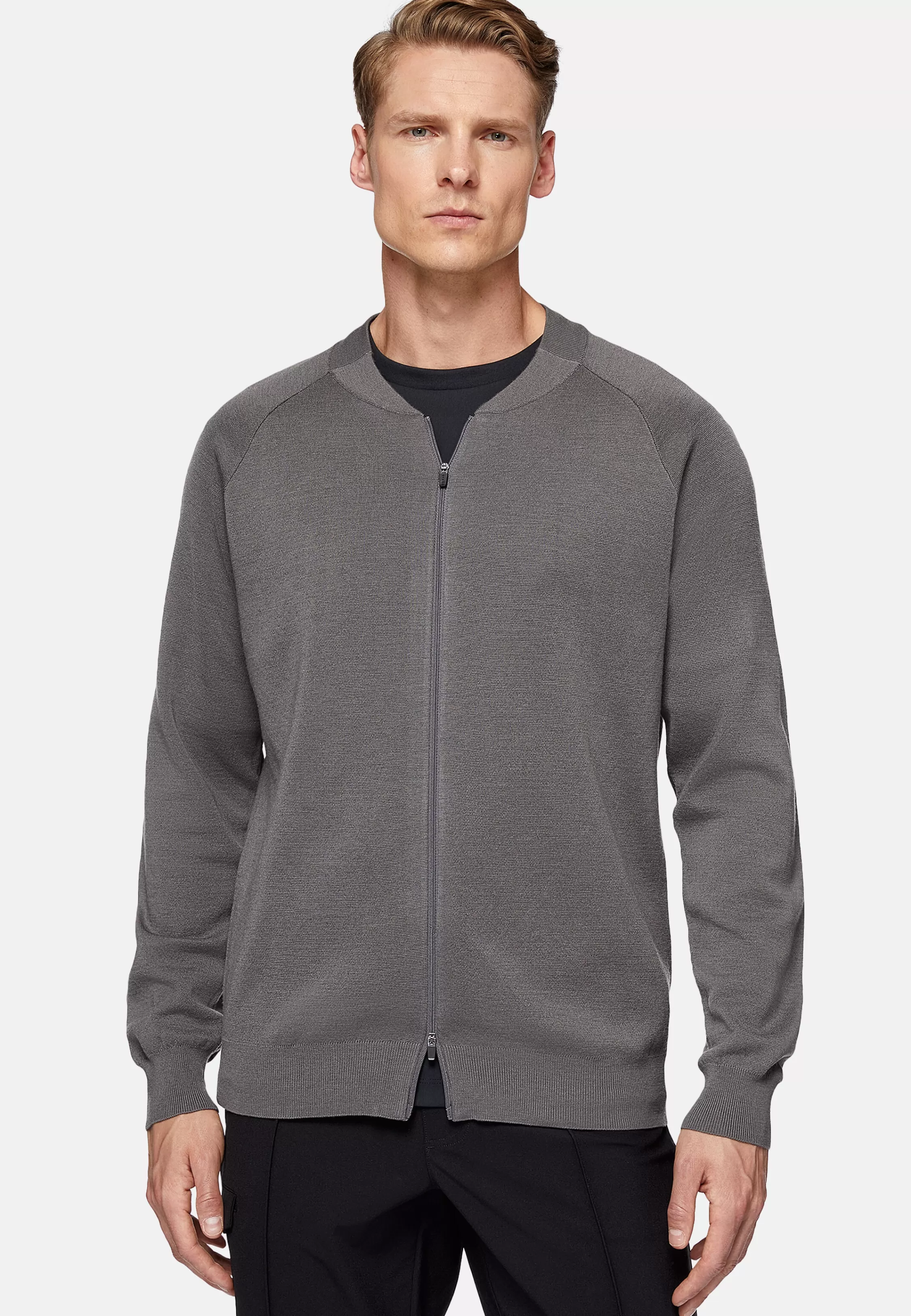 Boggi Milano Dark Grey Merino Wool Tech Bomber Jacket
