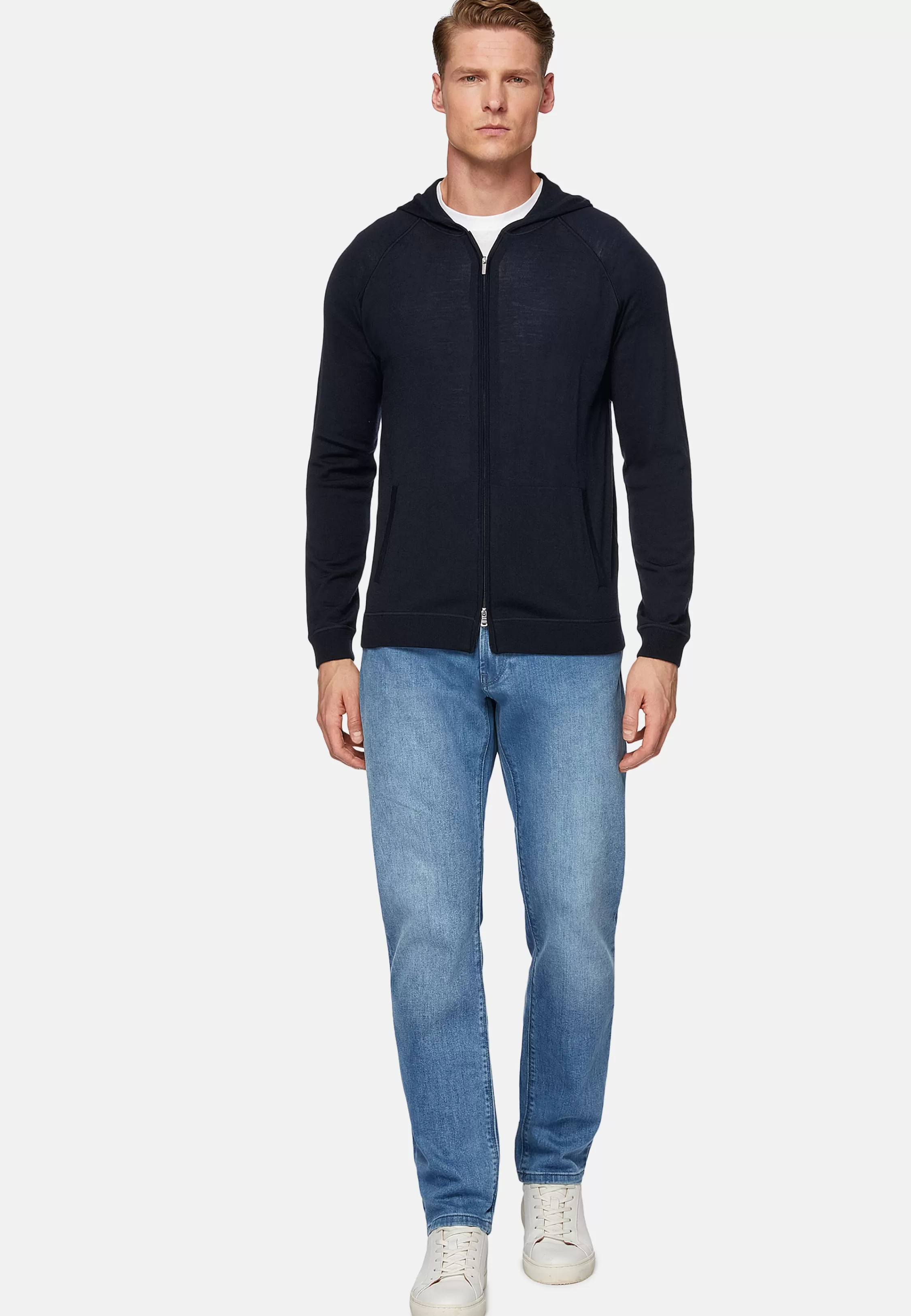 Boggi Milano Full Zip Hooded Jumper In Superfine Merino Wool