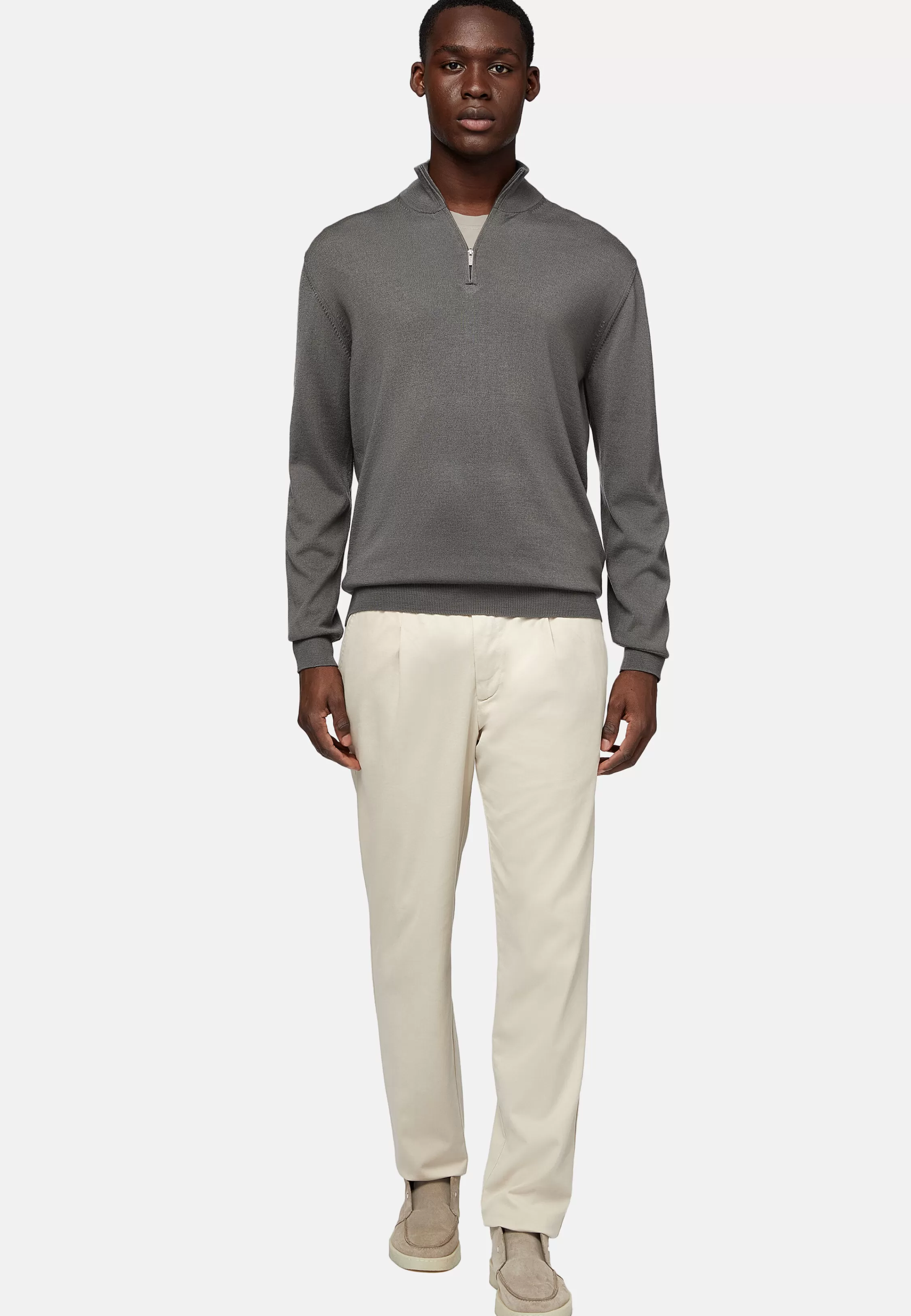 Boggi Milano Green Merino Wool Half-Zip Jumper