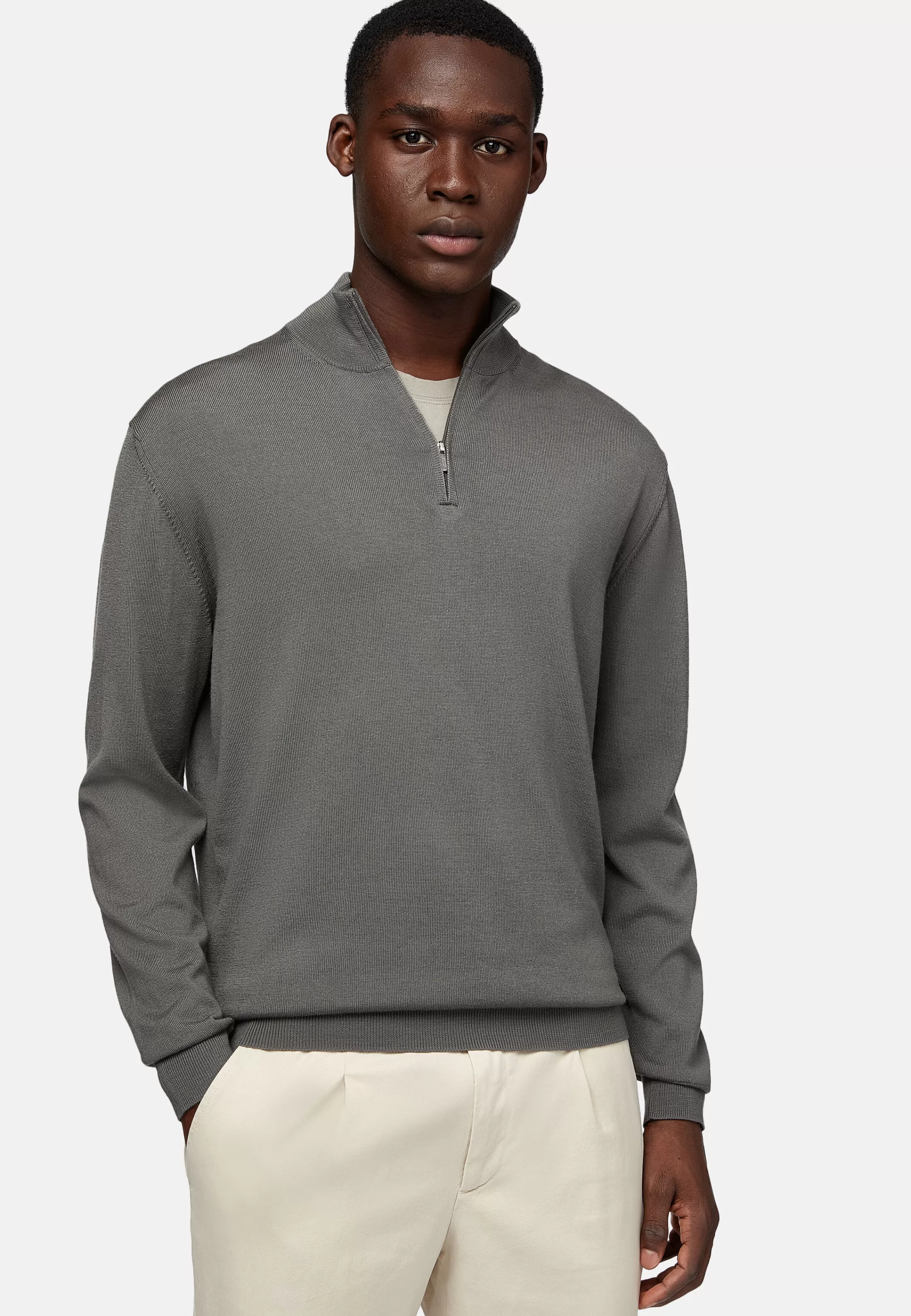 Boggi Milano Green Merino Wool Half-Zip Jumper