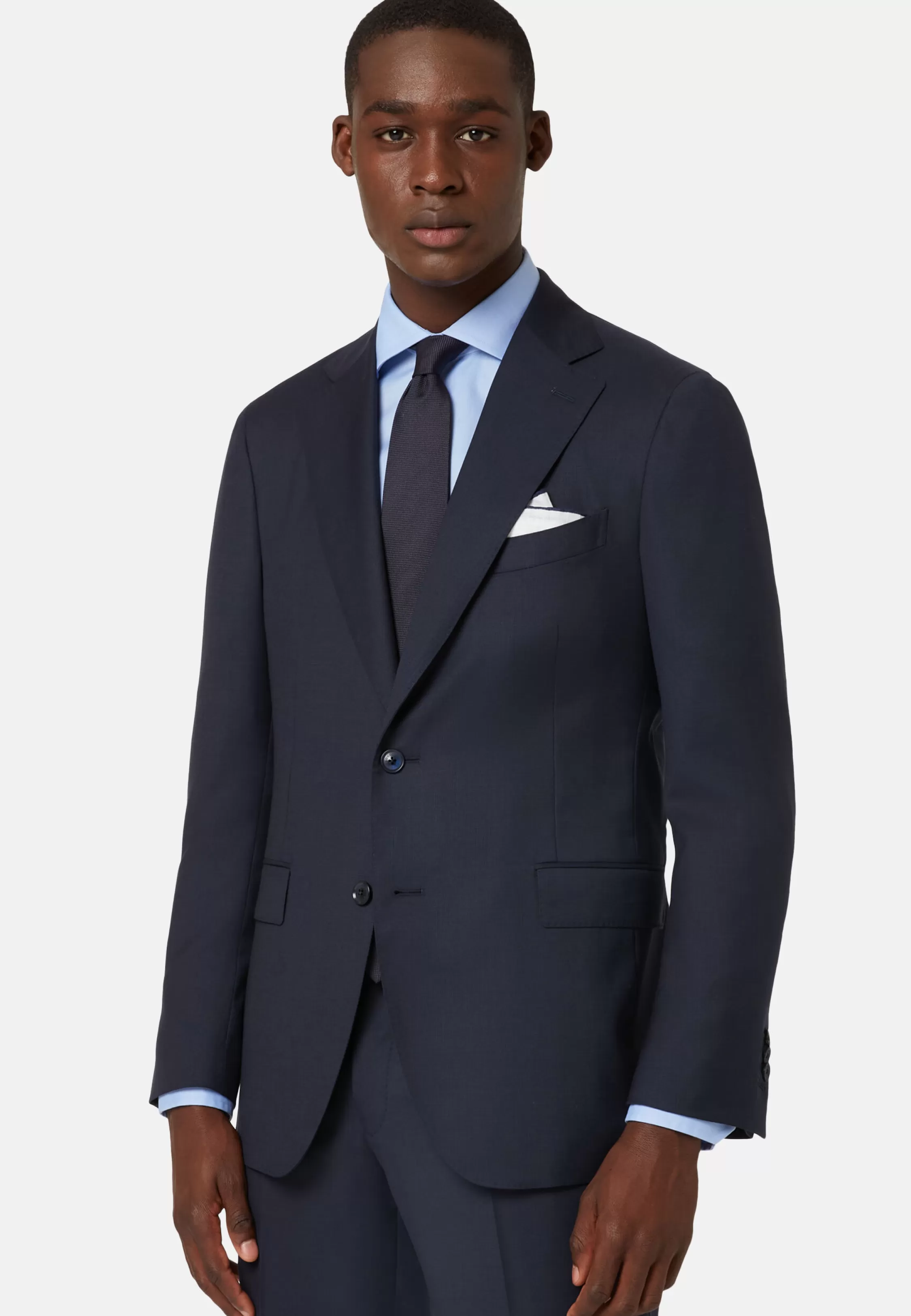 Boggi Milano Navy Jacket In Woven Micro Textured Wool Fabric