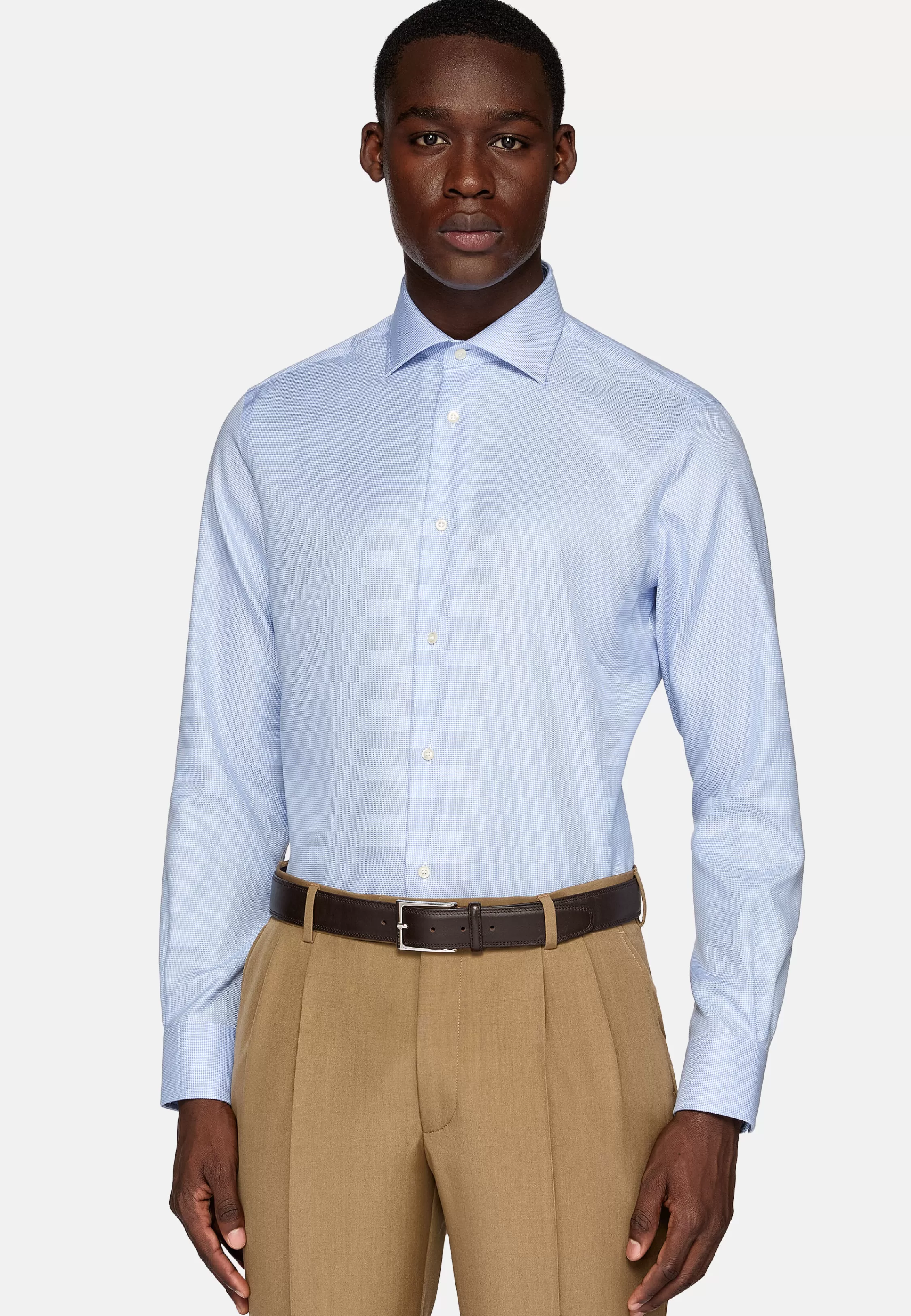 Boggi Milano Slim Fit Houndstooth Cotton Dobby Shirt