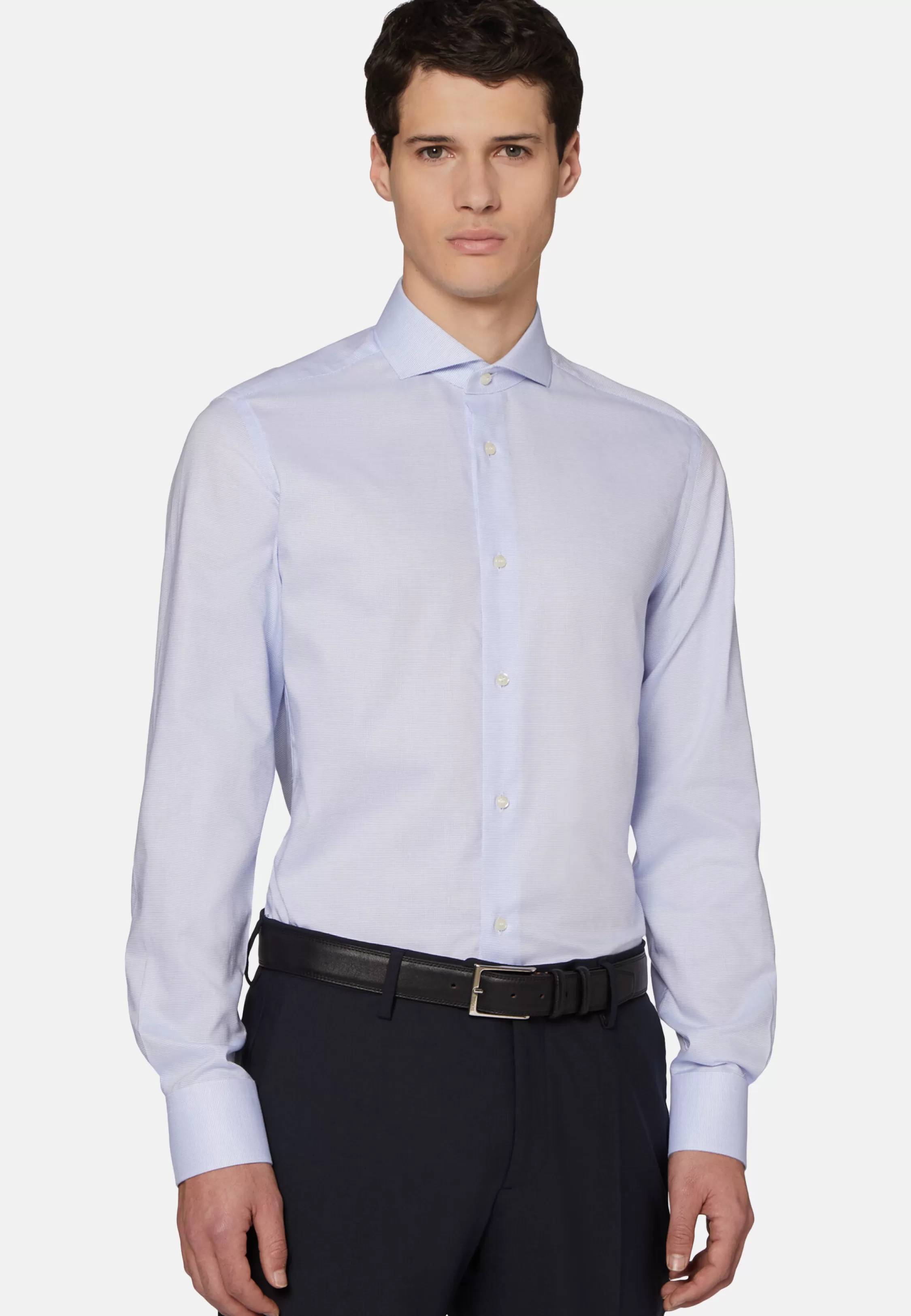 Boggi Milano Slim Fit Sky Blue Dobby Cotton Shirt