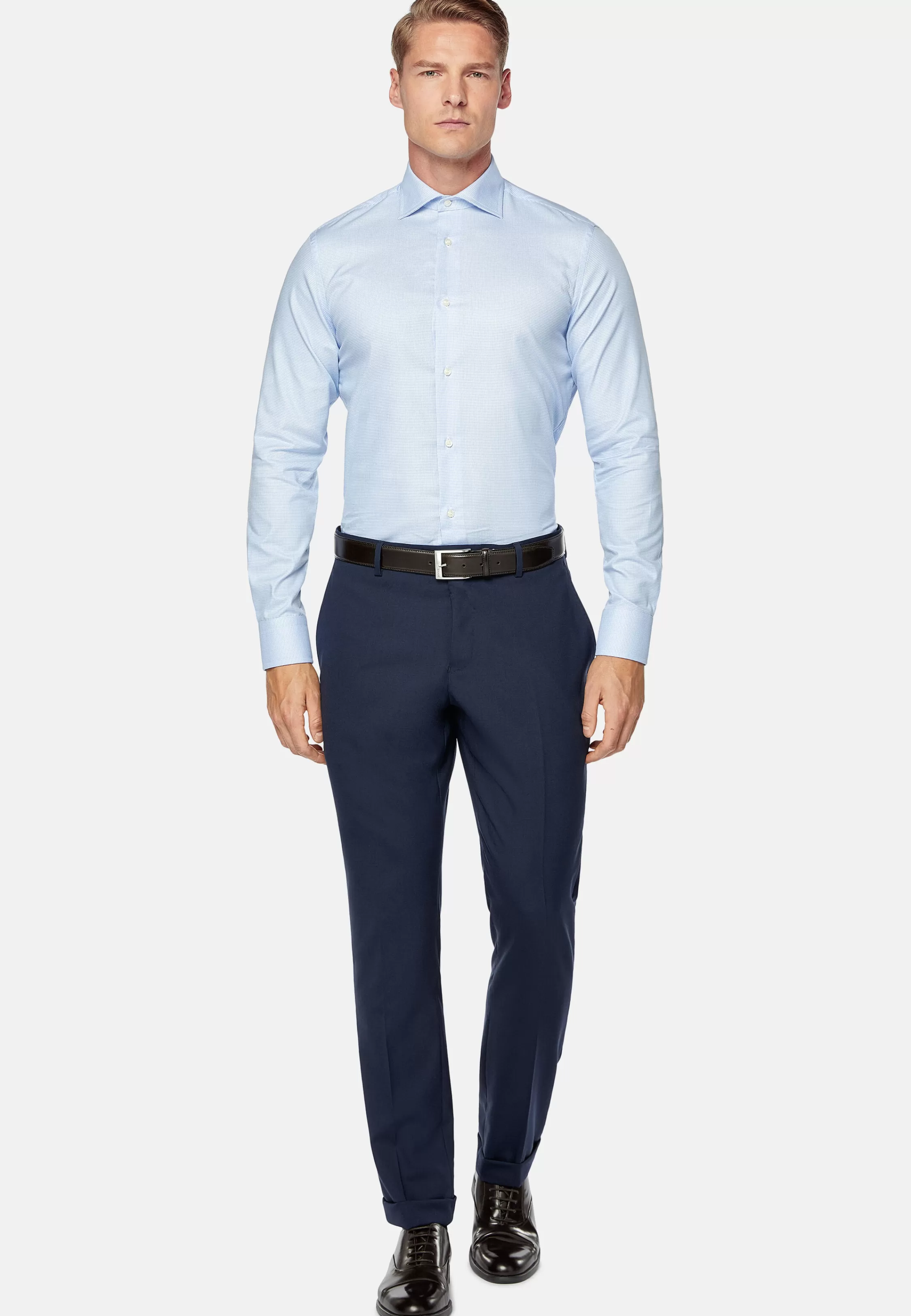 Boggi Milano Twill Pied Poule Windsor Collar Shirt Slim Fit
