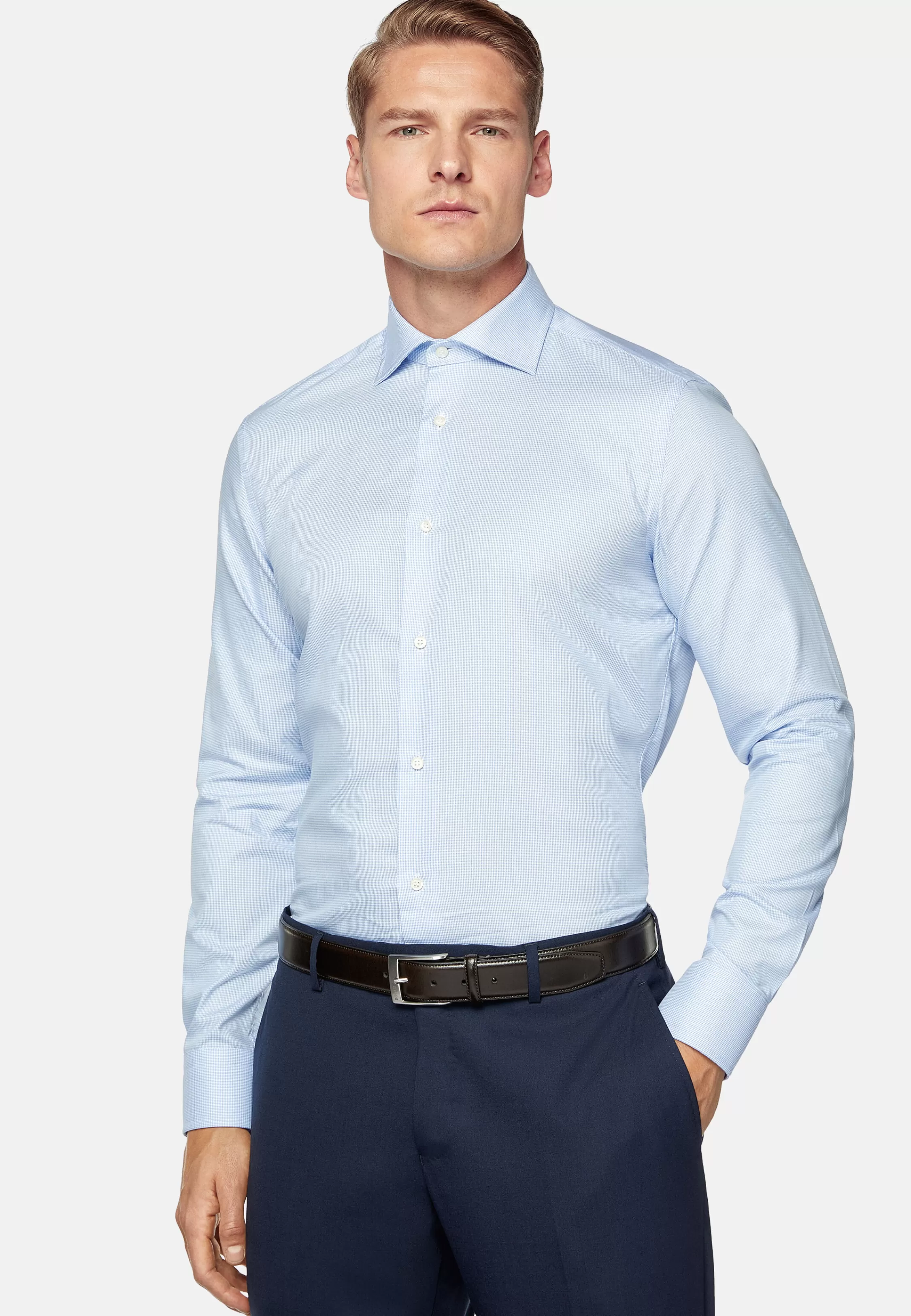 Boggi Milano Twill Pied Poule Windsor Collar Shirt Slim Fit