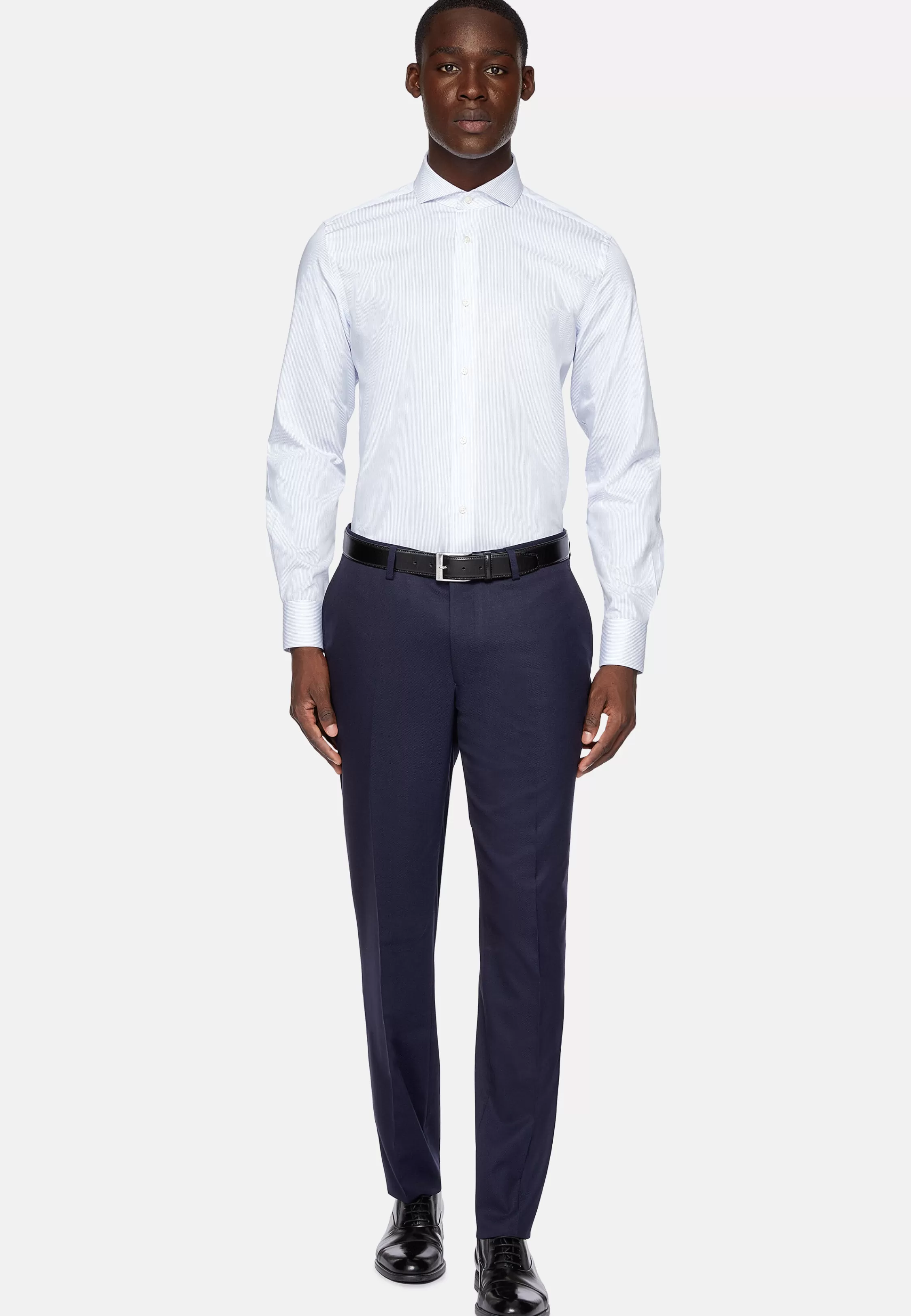 Boggi Milano Twill Striped Napoli Collar Shirt Regular Fit