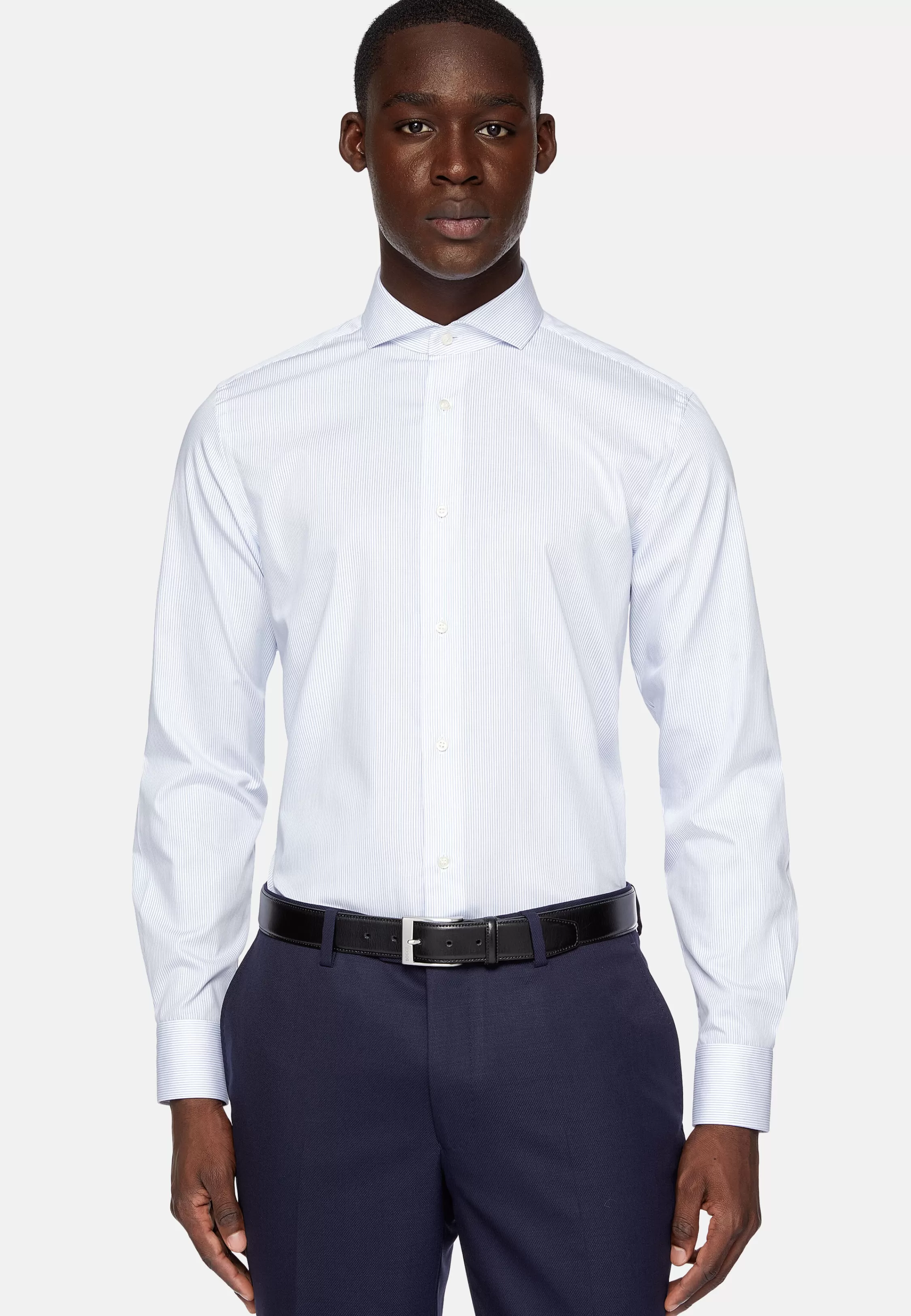 Boggi Milano Twill Striped Napoli Collar Shirt Regular Fit