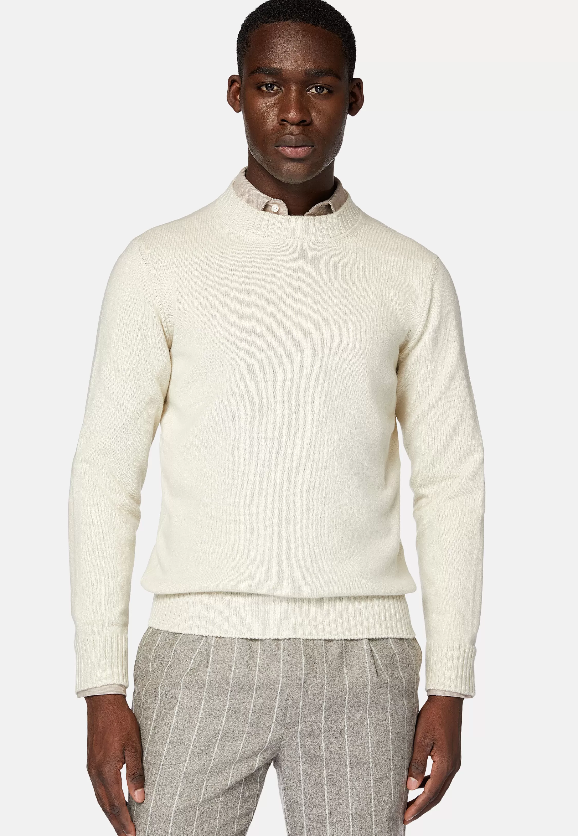 Boggi Milano White Crew Neck Cashmere Jumper