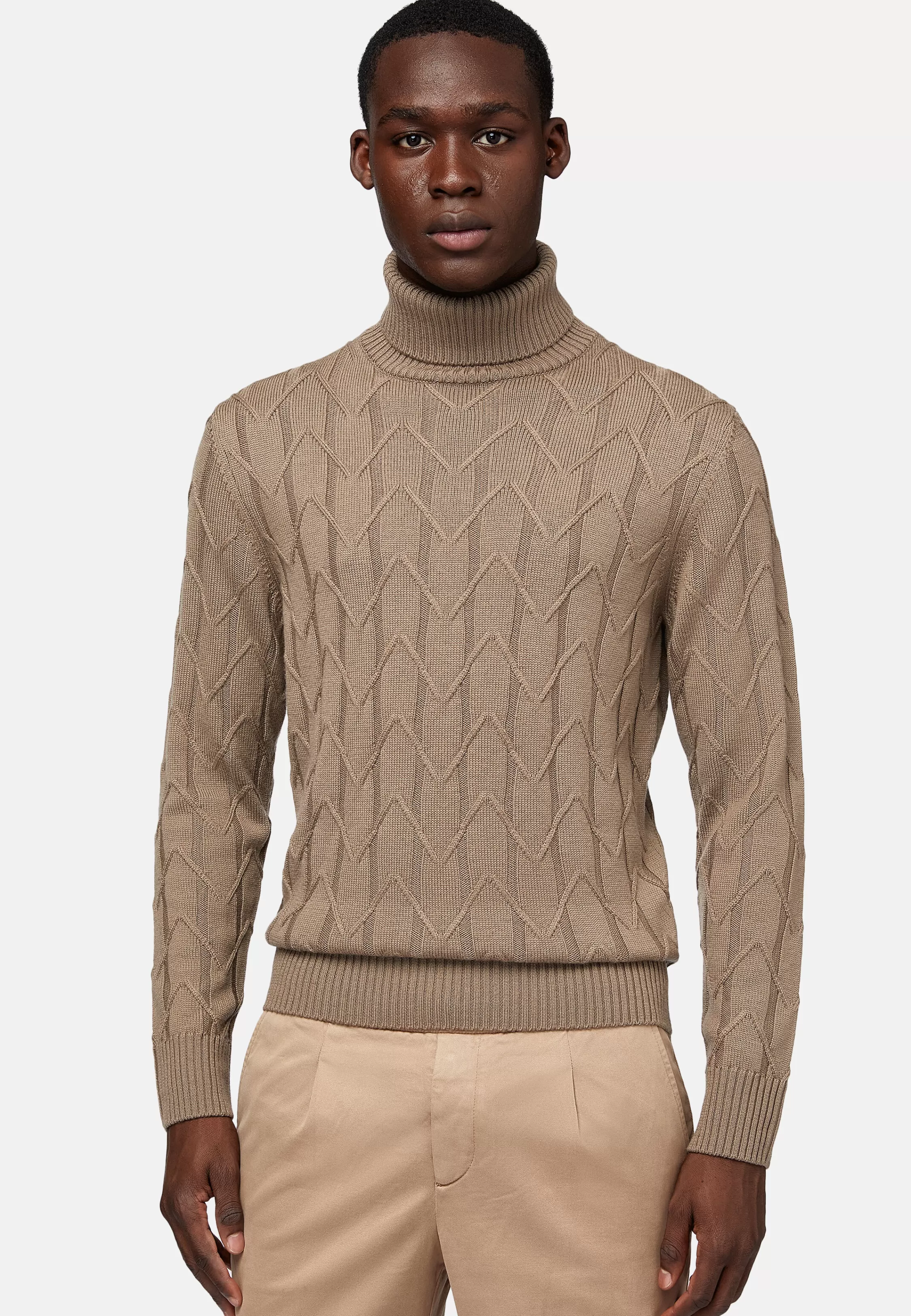 Boggi Milano White Polo Neck Jumper In Merino Wool
